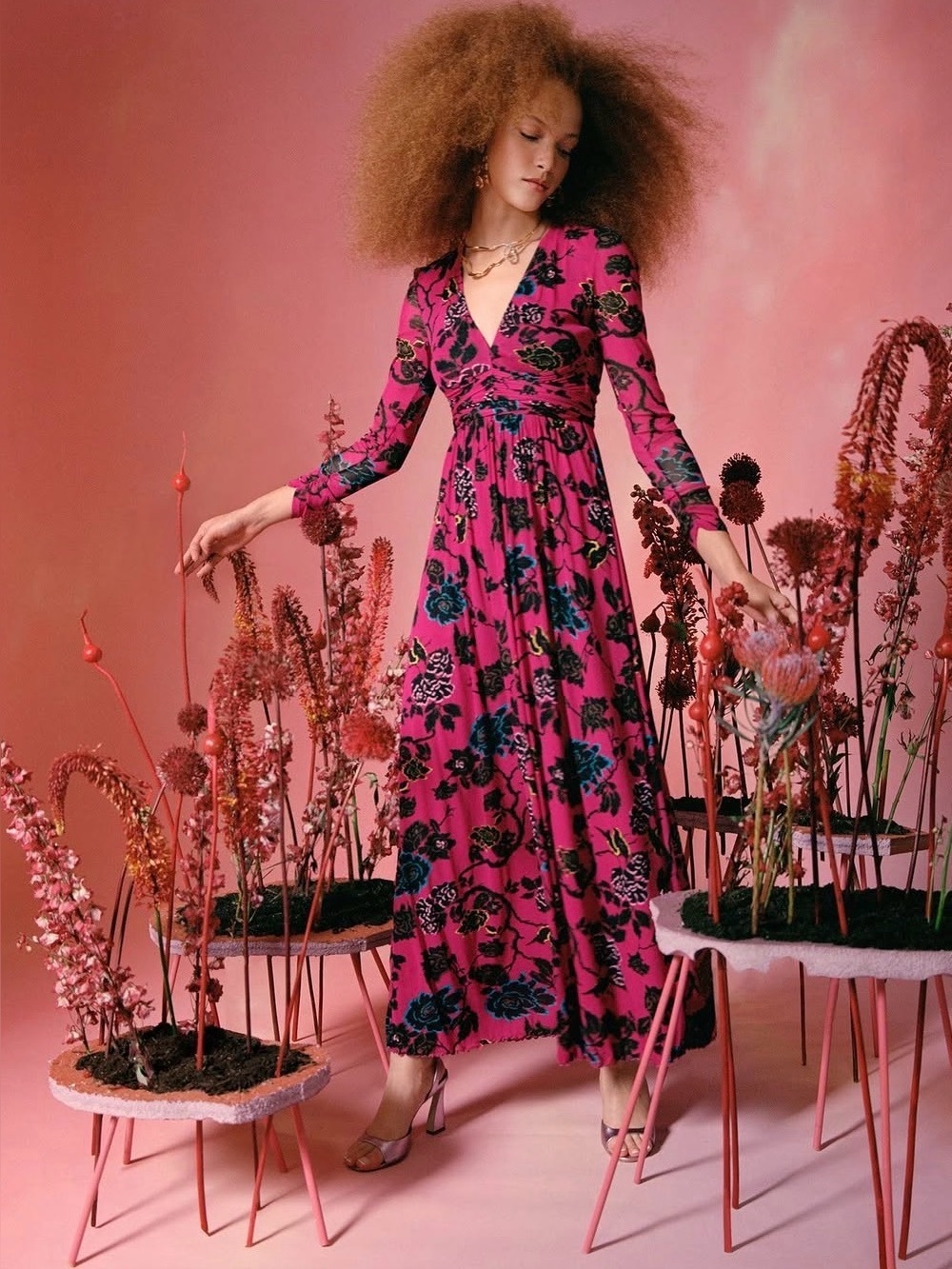 NWT Diane Von Furstenberg Anna Vine China pink floral maxi midi dress size XL